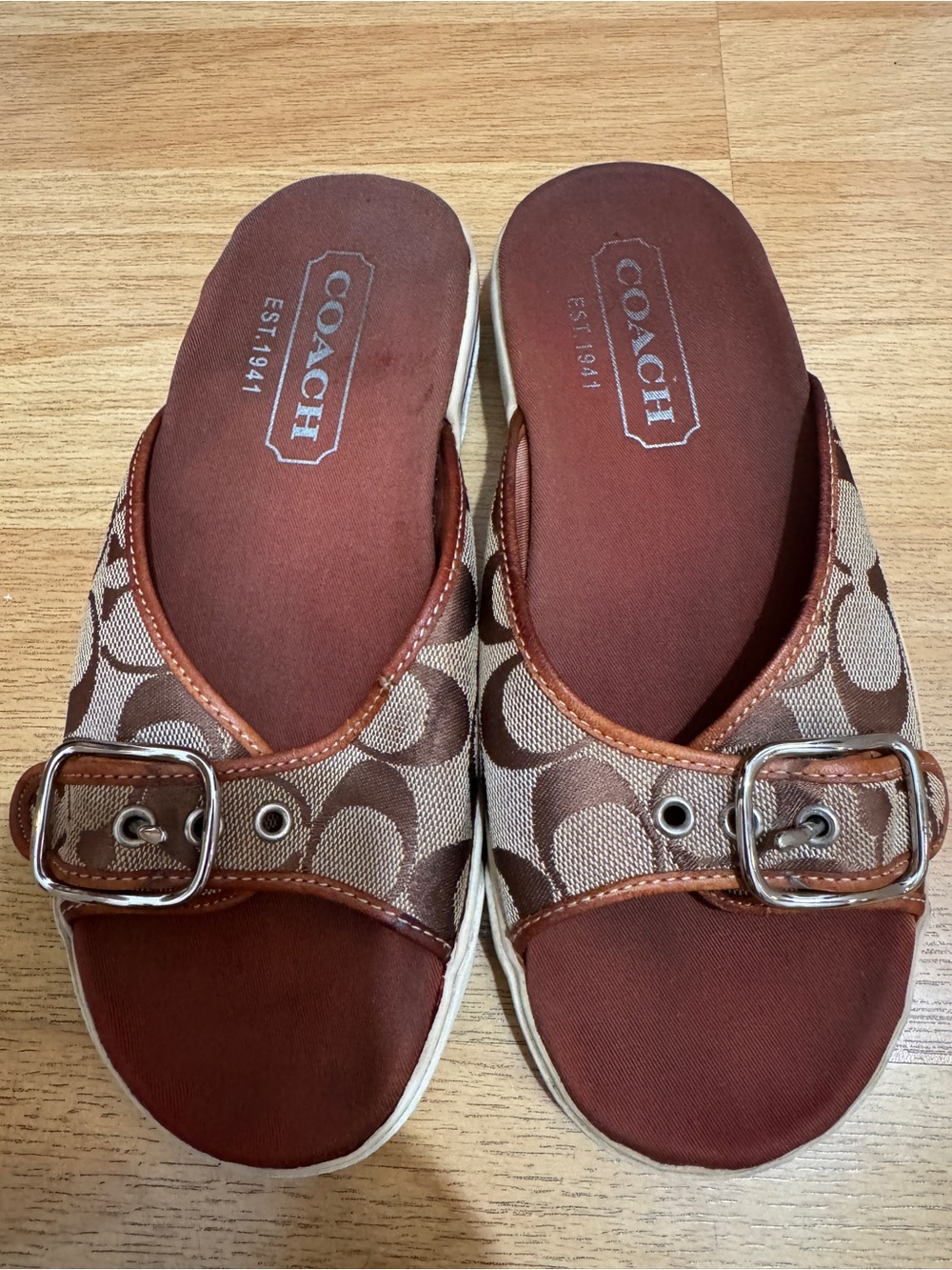 Coach Brown Signature Logo Buckle Slide Sandals 6.5
